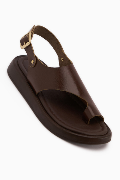 Limoya Alis Genuine Leather Brown Flip Flops for Women Sandals