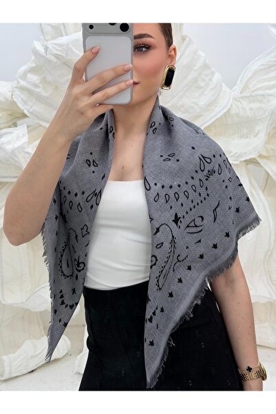 Luminos Butik Kujten Anthracite Patterned Cotton Piece Shawl Sal1401