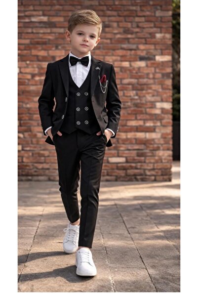 Bymen67 Children's Suit Vest Set Set with Shirt 5-14 Years Old Black