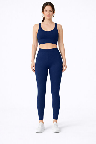 BEGBOR COLLECTİONS Navy Blue High Waist Basic Stretchy Daily Sports Leggings
