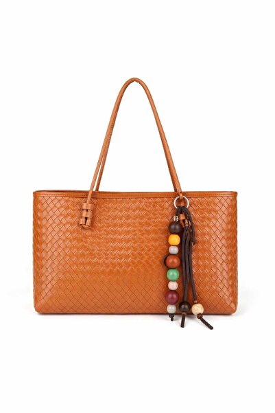 ELAY Women's Knitted Patterned Tote Bag with Zipper and Carml, Daily Use, Sho...