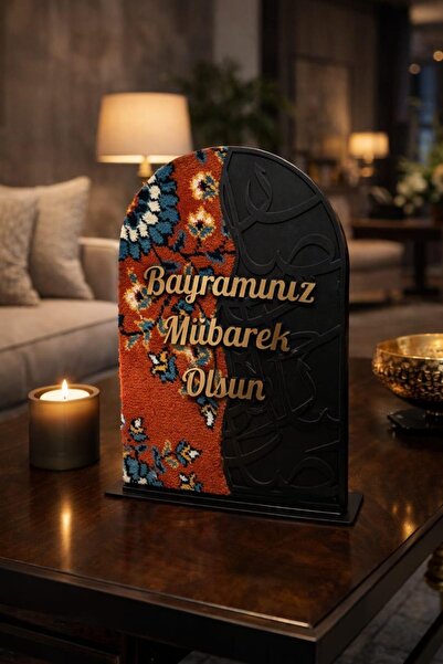 LAZORİAE Iran H Rug Detailed Wooden Holiday Decoration – Happy Holidays Deskt...