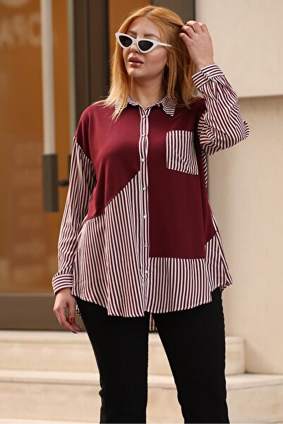 Siyezen Plus Size Striped Button down Shirt