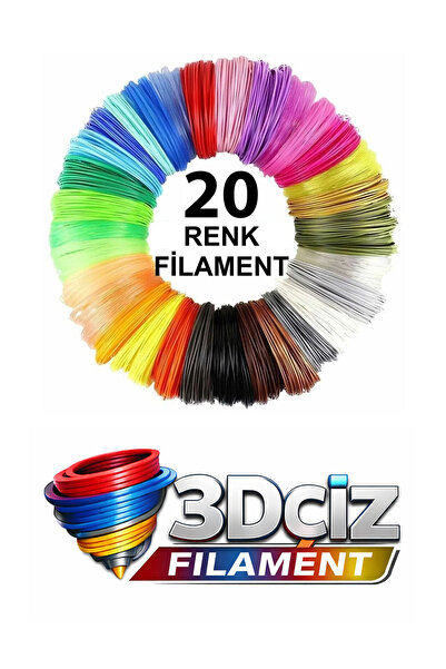3D Çiz PLA 3D Kalem Filament PLA 20 Renk (20x5 metre) 100 Metre PLA Filament
