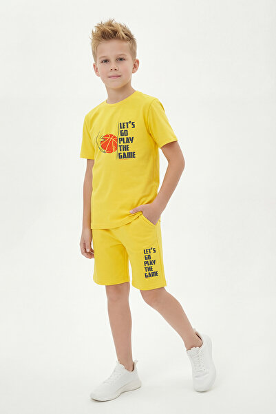FYK KİDS Round Neck T-Shirt with Colorful Capri Print Detail for Boys Bottom-...