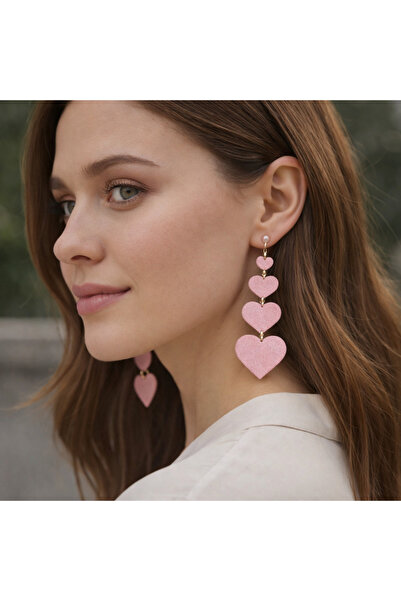 1PARÇAMAVİ Non-Perforated Clip-On Women's Earrings - Long Heart Earrings