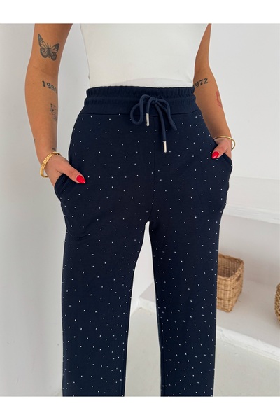 aselon Women's Loose-Leg Stone-Embellished Modal Fabric Wide-Leg Model Sweatp...