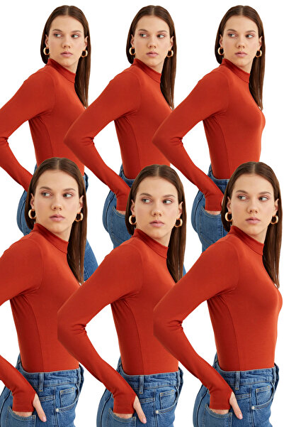 Bipantolon Women's 6-Piece Red Finger Detailed Bodysuit