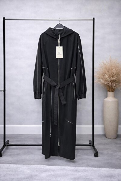 Ceremony Kapüşonlu Uzun Kap – Kemerli Fermuarlı Modern Tasarım