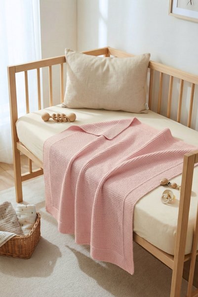 Sevim Knitted Knitwear for Baby Girl Blanket Si 80X100 cm - Soft, Lightweight , Knit Blanket - Powder