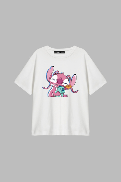 Bak Moda Angel Stitch με τύπωμα Relaxed Fit Λευκό Γυναικείο T-shirt