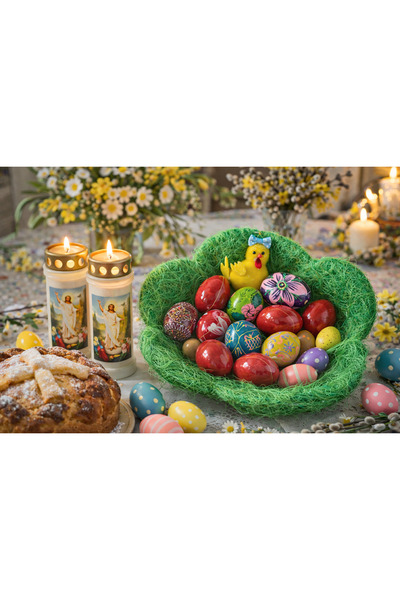 GIA'S WORLD Aranjament Decorativ Paste - Cos cu 10 ouă din lemn