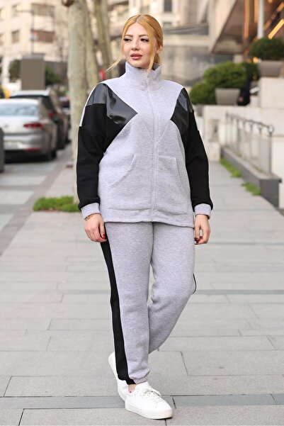 Siyezen Σετ Φόρμας Μεγάλου Μεγέθους Δερμάτινο με Λεπτομέρειες