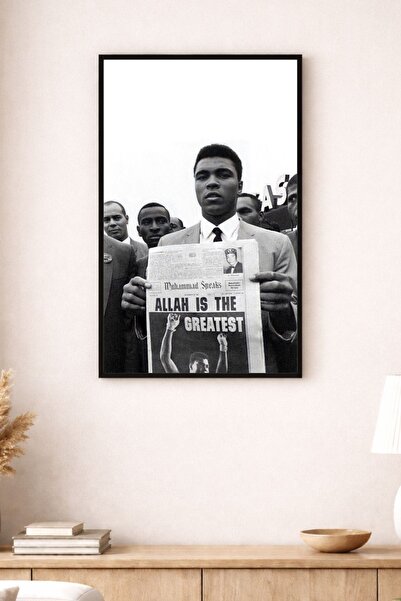 BuzzDesigns Muhammed Ali İkonik Gazete Manşeti Siyah Beyaz Retro Boks Tablosu...