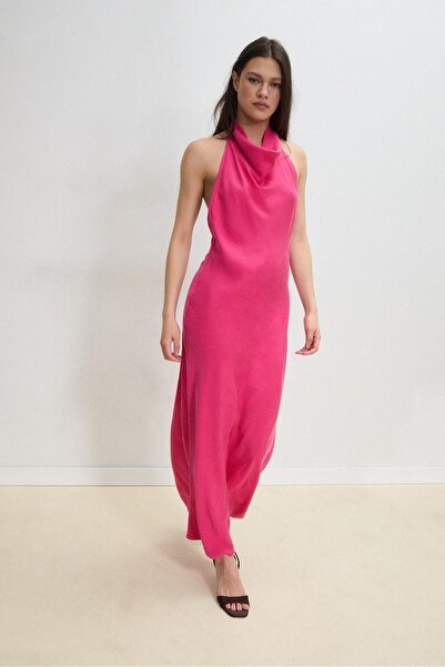 Stradivarius Sırtı açık halter midi elbise