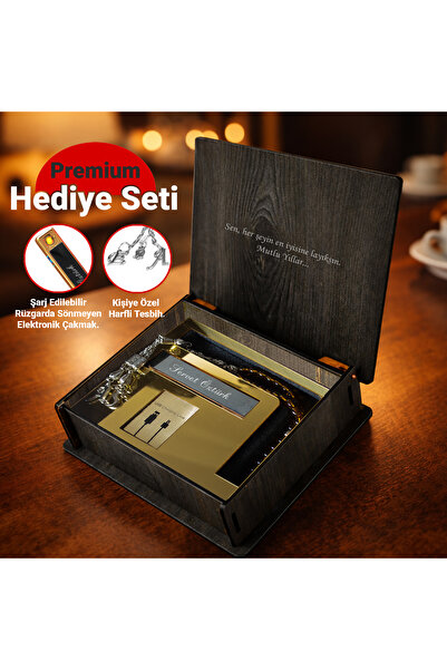hediyekralı Kişiye Özel Ahşap Kutulu Harfli Tesbih ve Şarj Edilebilir Elektri...