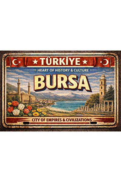 Sav Moda 16 Bursa şehir posteri, Mdf ahşap retro vintage plaka görünümlü post...
