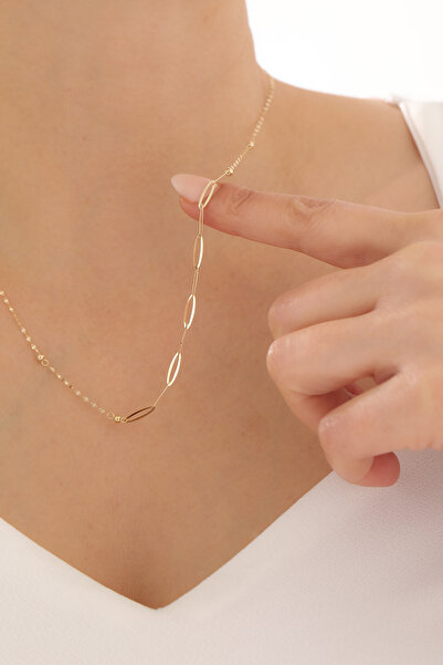 Kado Kuyumculuk 14 Ayar Altın Aynalı & Ataş Toplu Zincir Kolye