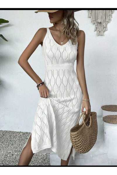Gülçin Coşkun Leaf Pattern, Elastic Waist, Lace-Like Knit Low-Cut Long Straps...