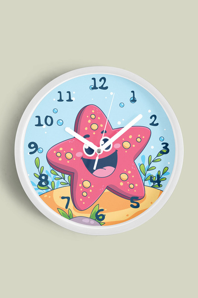 JHAAR Ceas de perete drăguț cu stea de mare pentru camera copiilor - 30 cm - ...