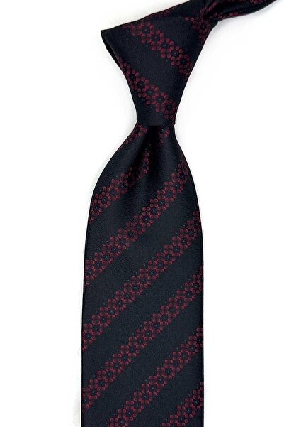 Kravatkolik Black Stripe Pattern Classic Tie with Handkerchief Kk13463