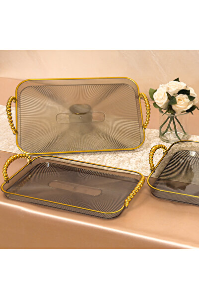 Nu Set 3 tavi decorative din Plexiglas cu manere aurii SQUARE