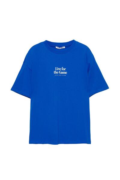 Pull & Bear Mavi grafik yazılı tişört