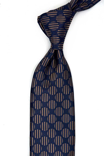 Kravatkolik Navy Blue - Brown Polka Dot Pattern Classic Tie with Handkerchief...