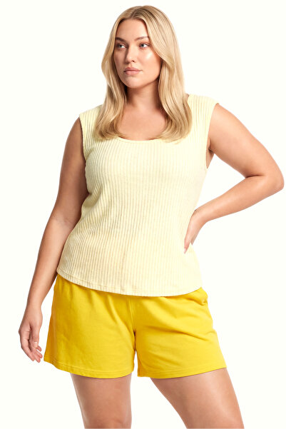 Akbeniz Ženska pidžama veličine Rebrasto sa šortama i majicom bez rukava – žuta