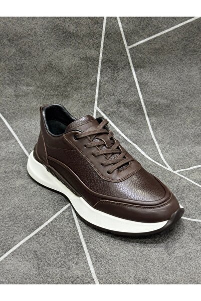 NYZ Brown Genuine Leather Lace-Up Sneakers