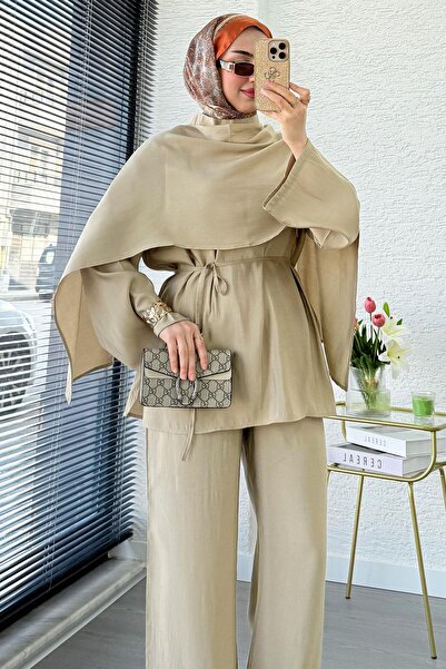 MELEK ARAZ Premium Design Women's Tunic with Scarf Detail – Khaki