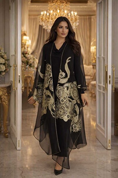 MirayCollection Kadın İşlemeli Abaya Altüst Takım