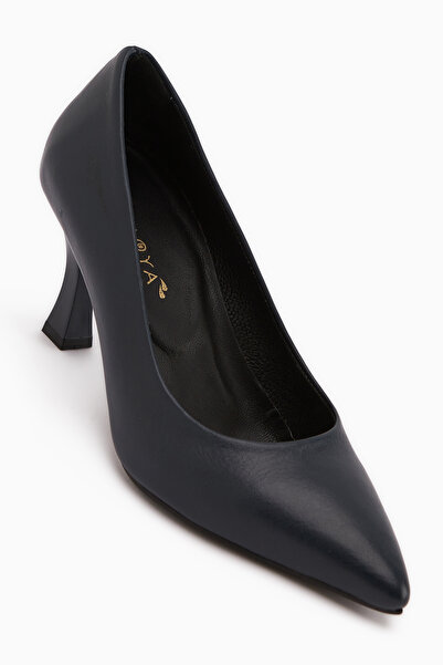 Limoya Clarry Genuine Leather Navy Blue Women's Heeled Shoes