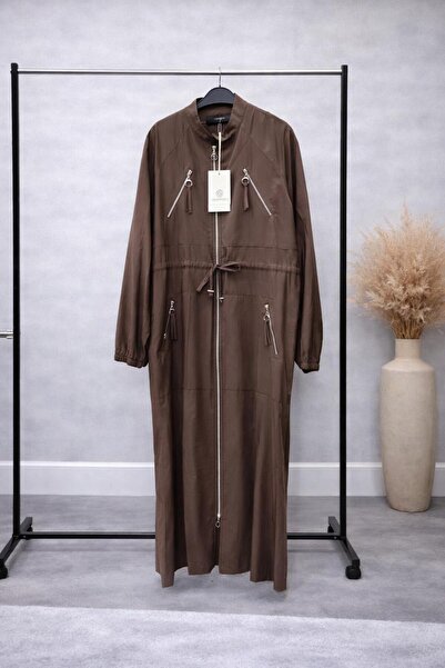 Ceremony Fermuarlı Uzun Kap – Beli Ayarlanabilir Cepli Modern Tasarım