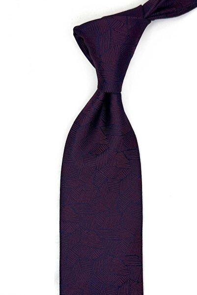 Kravatkolik Plum - Navy Blue Classic Tie with Self-Patterned Handkerchief Kk1...