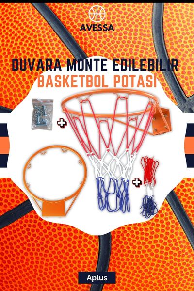 AVESSA BAS-10 Duvara Monte Basketbol Potası Çelik Çember, Fileli, Montaj Apar...