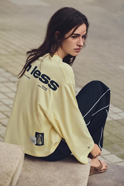 Pull & Bear Sarı uzun kollu t-shirt