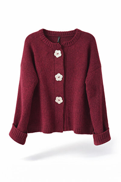 Retrobird Daisy Bloom Floral Buttoned Cardigan Women's Burgundy
