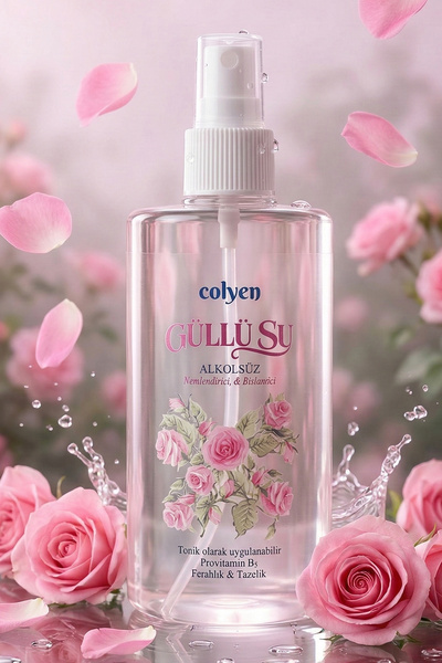 Colyen تونيك مرطب ومنشط خالٍ من الكحول بماء الورد - 350 مل مع رسم توضيحي للورد الوردي