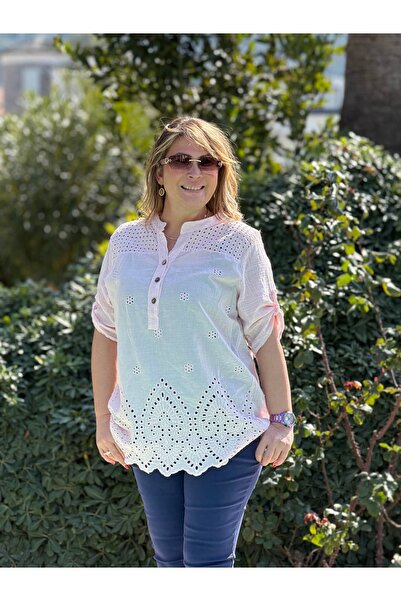 Punta Otantik YG83349 Italian B brodat i P bumbac in Bluză Pudră