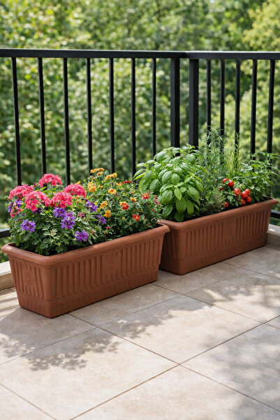 Binbirreyon 2 Adet Terracotta Balkon Saksı 51cm Kahverengi Plastik AH076