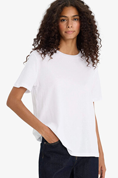 DeFacto W9584AZWT34 Λευκό T-shirt με κανονική εφαρμογή, λαιμόκοψη ποδηλάτου, ...