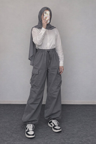 Tesettür Diyarı Γυναικείο Παντελόνι Cargo Extra Baggy με Τσέπες από Λινό - Αν...