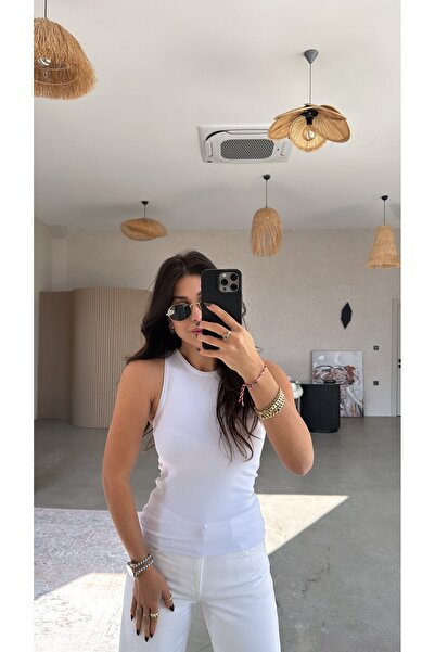 Buket Teke White Halter Neck Cotton Athlete