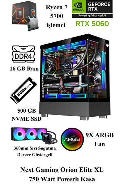Next Gaming NG Orion Elite XL Ryzen 7 5700 RTX 5060 16 Gb Ram 500 NVME SSD 36...