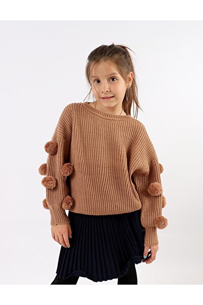 MiniKids Knitted sweater with tassels, brown pattern