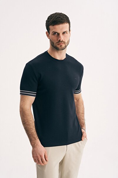 SILVANO Men's Interlock T-Shirt with Stripe Sleeves