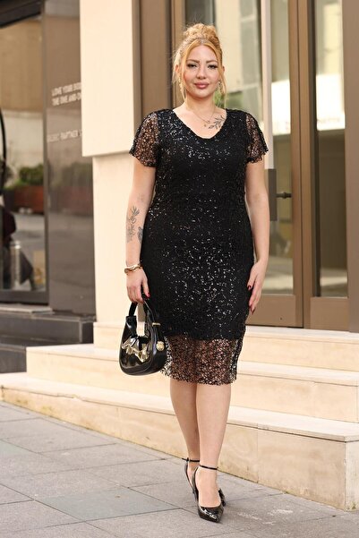 Siyezen Rochie cu paiete brodate, mărime mare dantelă