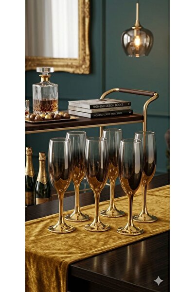 Ogeda Home, 6'lı Titanyum Kaplama,Gold,Ayaklı Kahve Yanı Su Bardağı-6'lı Lüks...