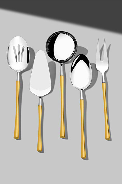 Nehir Marbella Gold Plain 5 Piece Stainless Steel Serving Set